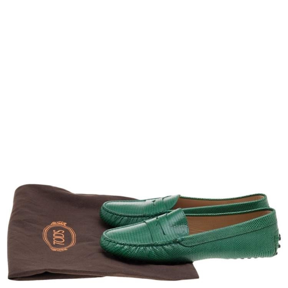 Tod's Green Leather Moccasin Driving Loafers - Picture 10 of 14